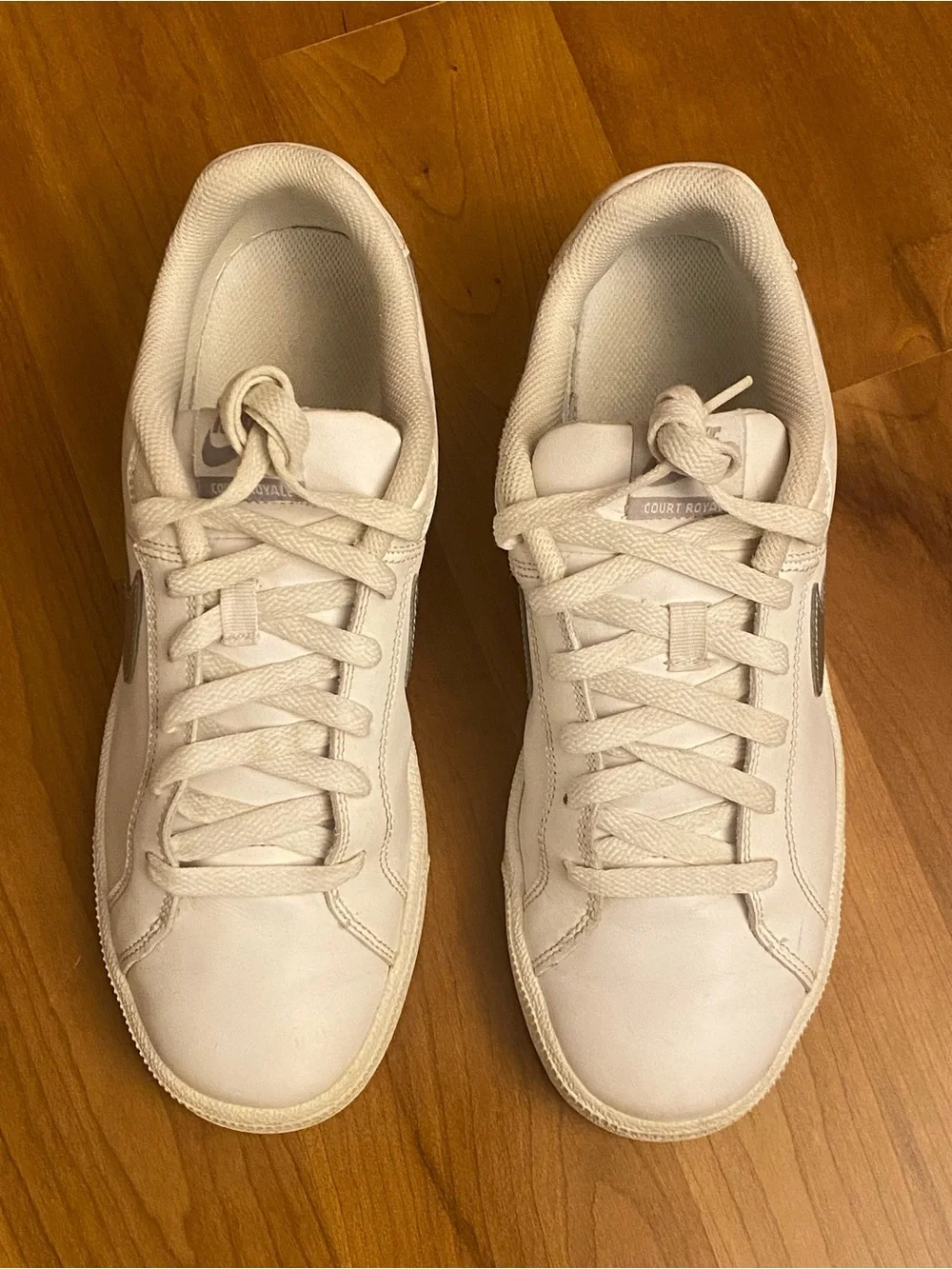 Nike White Court Royale Sneakers with Metallic Silver Swoosh